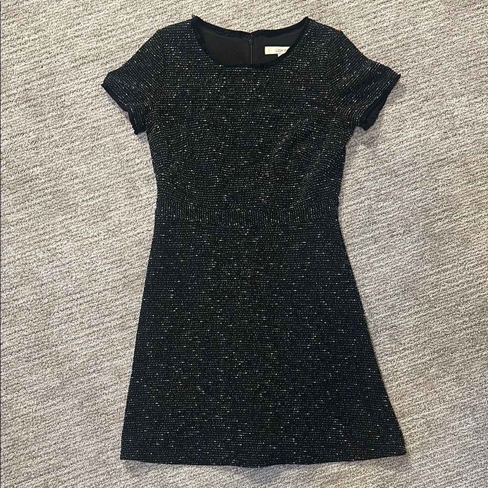 LOFT Black Sheath Mini Dress Short Sleeve Crew Neck